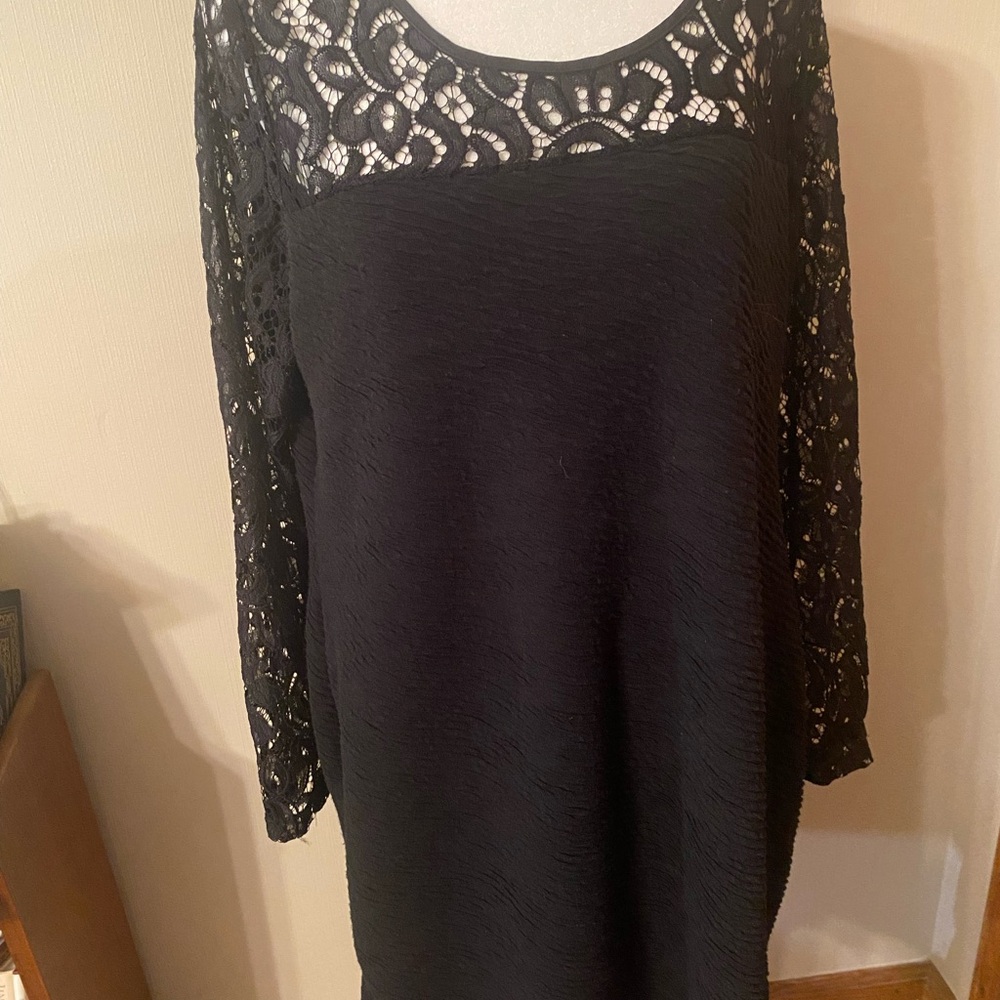 “ny collection” Black Dress with Lace Long Sleeves and Shoulders. Size Petite XL
